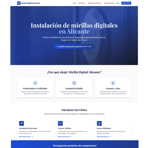 Diseño web para Mirilla Digital - Seguridad en Alicante